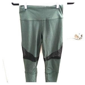 Dark Green Cropped Mesh Leggings